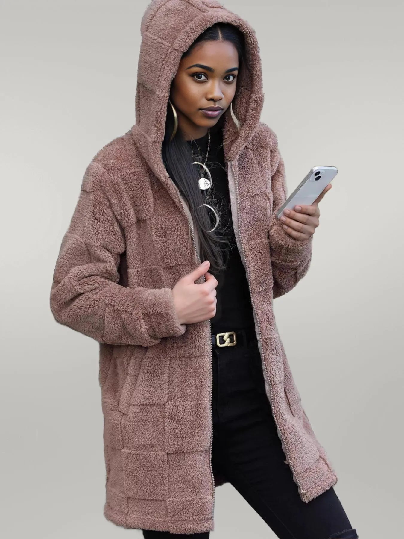 Fleece Zip Up Hooded Outerwear