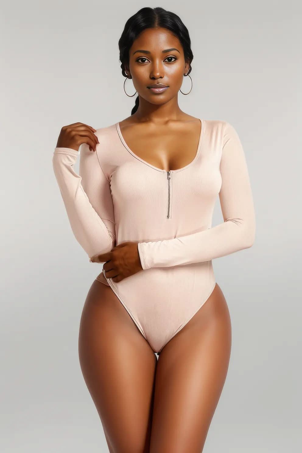 Half Zip Scoop Neck Long Sleeve Bodysuit