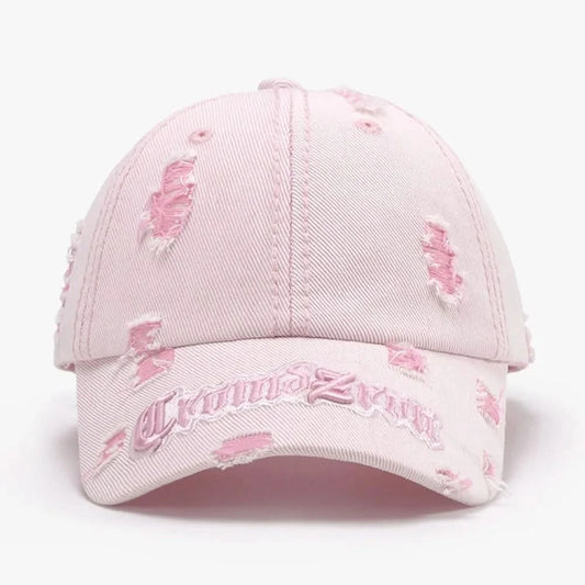 Distressed Letter Embroidered Baseball Cap Blush Pink One Size