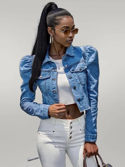 Button Down Raw Hem Cropped Denim Jacket Light