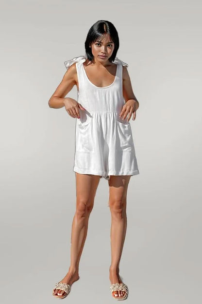 Full Size Scoop Neck Tie Shoulder Romper