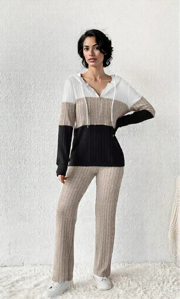 Color Block Half Zip Hooded Top and Pants Set