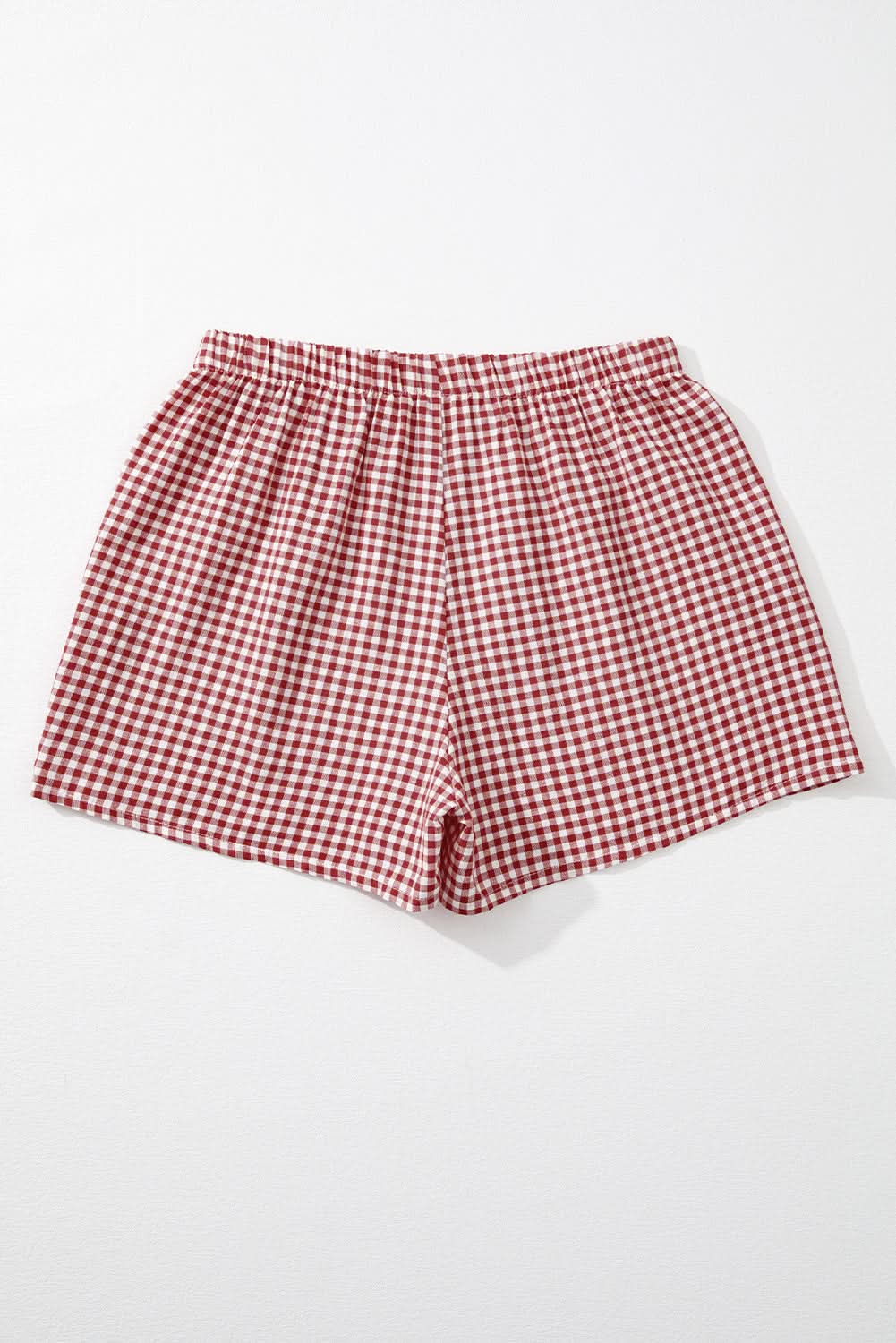 Red Plaid Gingham Printed High Waist Shorts Red Stripe 100%Polyester