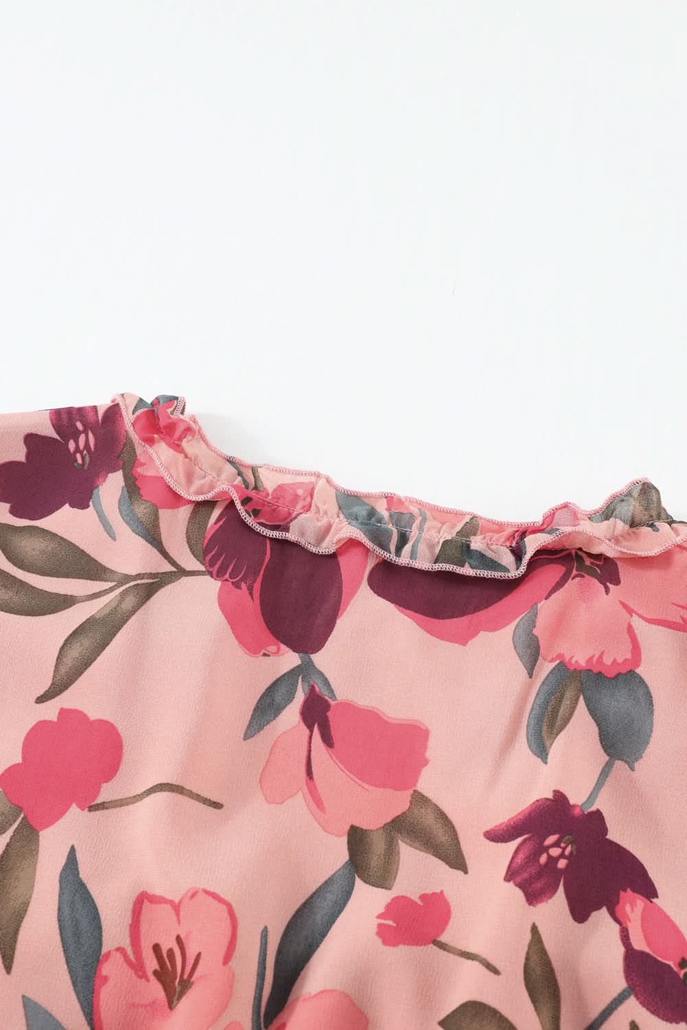 Floral Frill Trim Flounce Sleeve Plunge Maxi Dress Floral