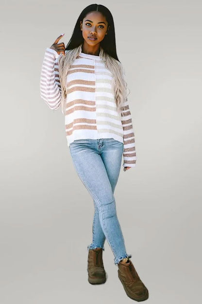 Stripe Blocked Drop Shoulder Slouchy Sweater