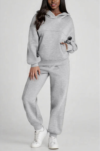 Dropped Shoulder Long Sleeve Hoodie and Pants Active Set