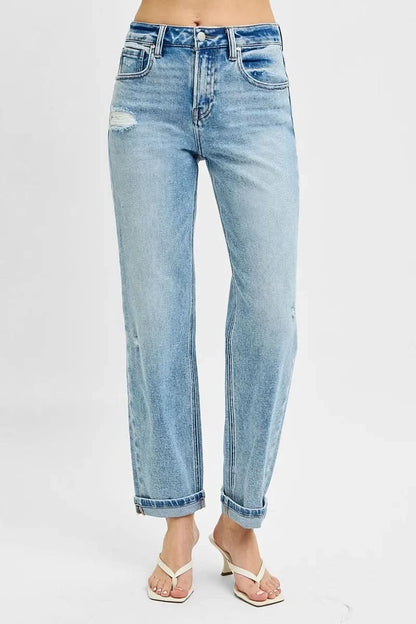 RISEN Full Size High Rise Ankle Boyfriend Distressed Jeans