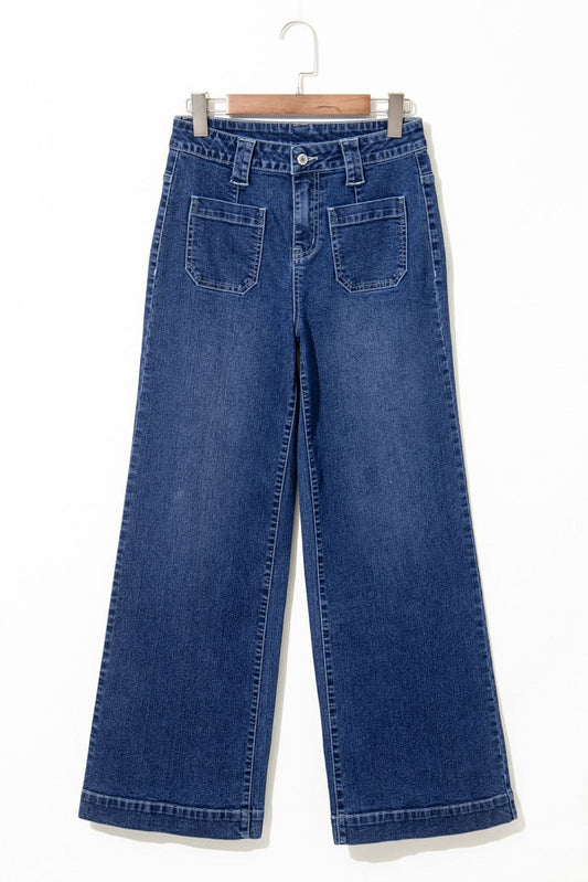 Sail Blue Wide Leg Pocketed High Waist Jeans Sail Blue 71%Cotton+27.5%Polyester+1.5%Elastane