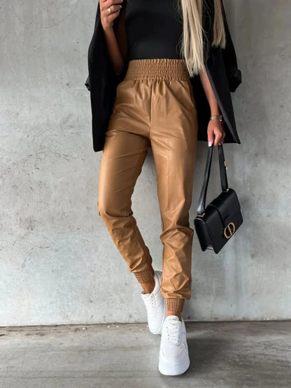 Smocked High Waist Pants with Pockets Khaki
