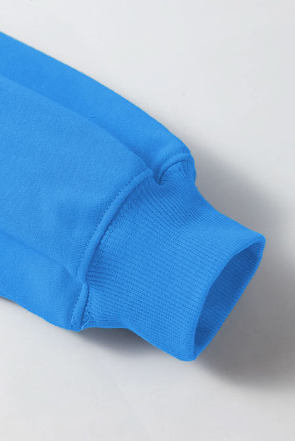 Sky Blue Solid Color Drop Shoulder Long Sleeve Basic Sweatshirt Sky Blue 50%Polyester+50%Cotton