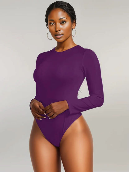 Round Neck Long Sleeve Bodysuit Deep Purple