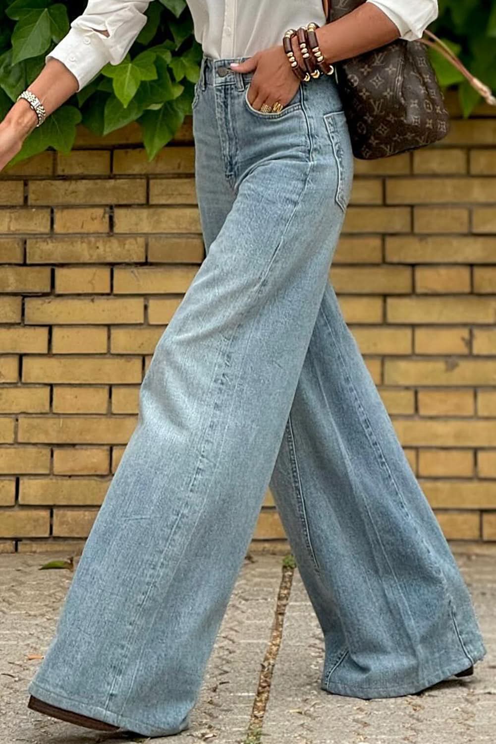 Dusk Blue Acid Wash Extra Wide Leg High Waist Long Jeans Dusk Blue 75%Cotton+23%Polyester+2%Elastane