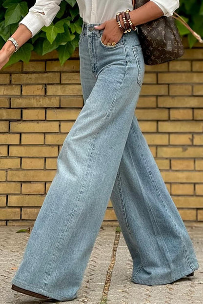 Dusk Blue Acid Wash Extra Wide Leg High Waist Long Jeans Dusk Blue 75%Cotton+23%Polyester+2%Elastane