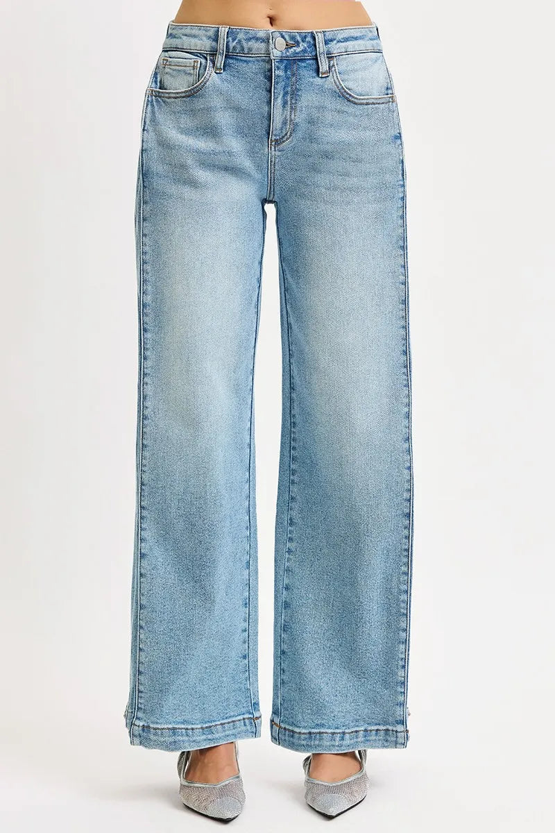 RISEN Mid Rise Wide Barrel Transferable Leg Snap Jeans MEDIUM