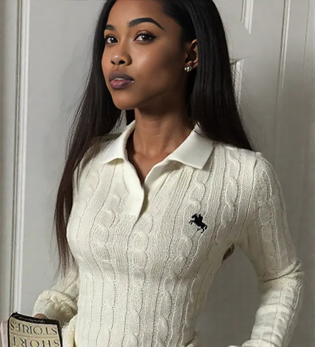 Cable Knit Long Sleeve Sweater White