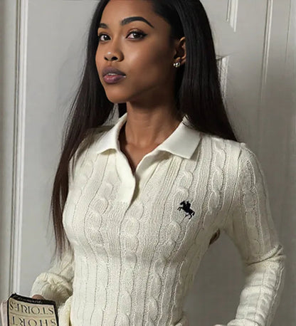 Cable Knit Long Sleeve Sweater White