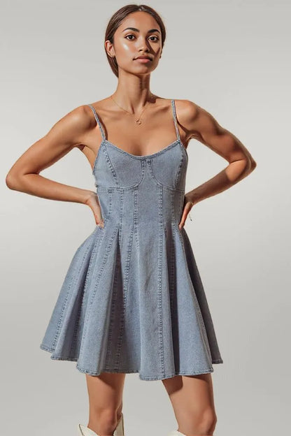 SO ME A Line Fit and Flare Denim Mini Dress DENIM