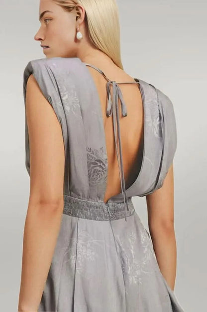 MABLE Draped Romper with Pleated Shoulder Pad Detail