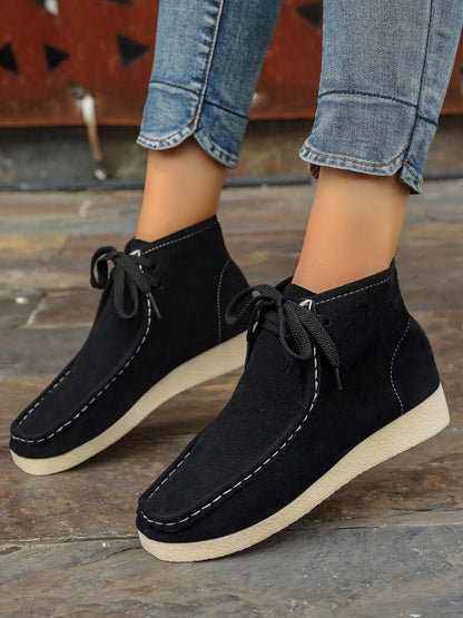 Lace Up Wedge Ankle Boots Black
