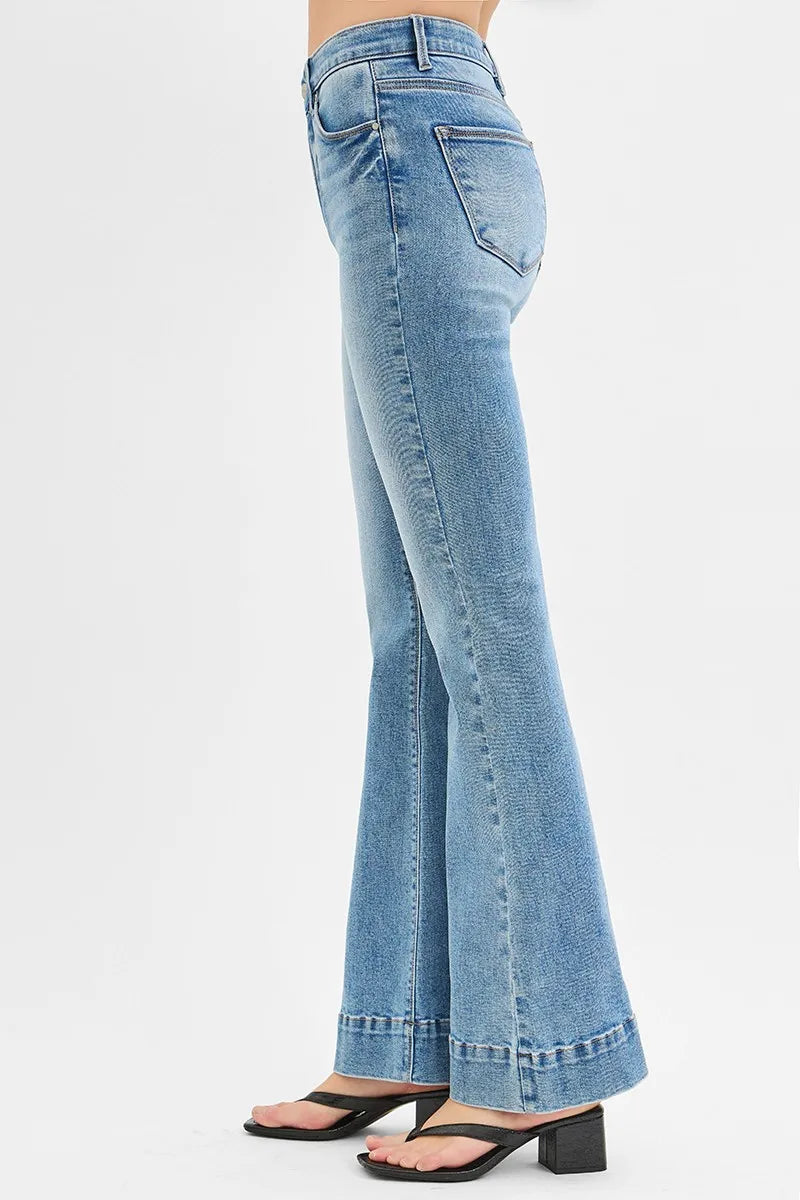 RISEN Full Size Tummy Control Elastic Band High Rise Flare Jeans