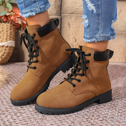 Lace Up Block Heel Boots Yellow