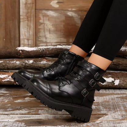 Round Toe Platform Boots Black