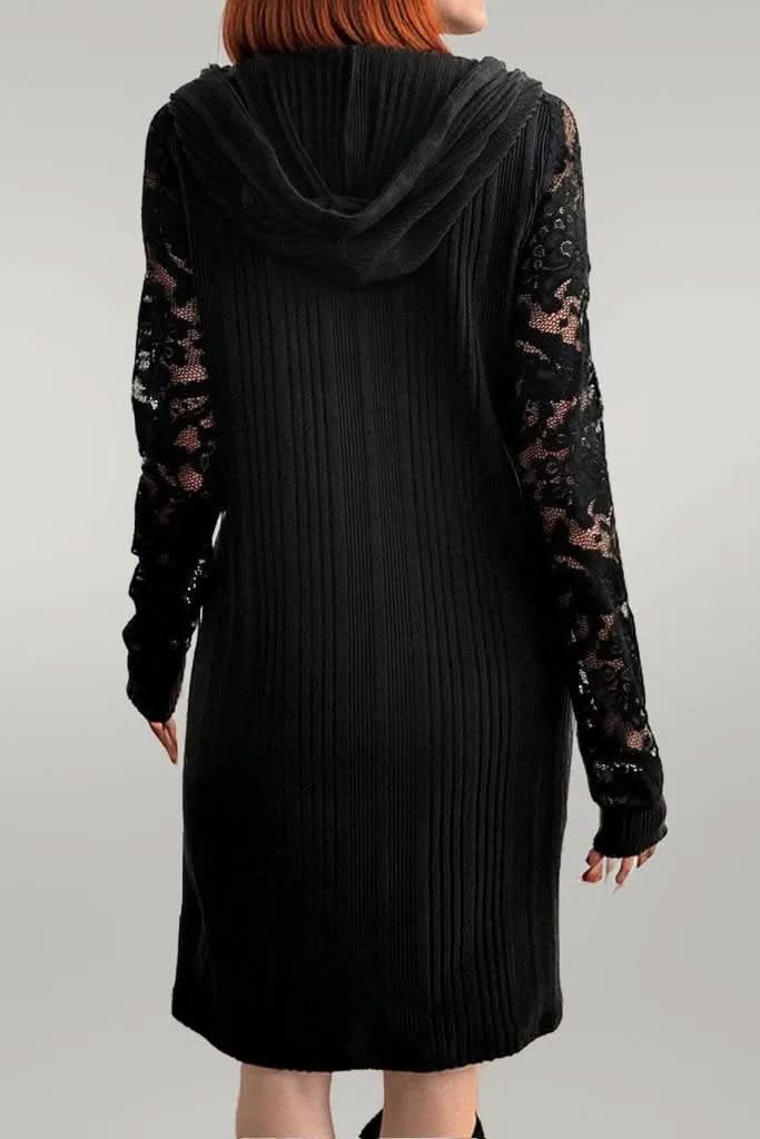 Lace Patchwork Long Sleeve Hooded Dress