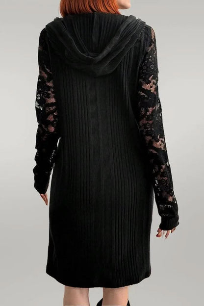Lace Patchwork Long Sleeve Hooded Dress
