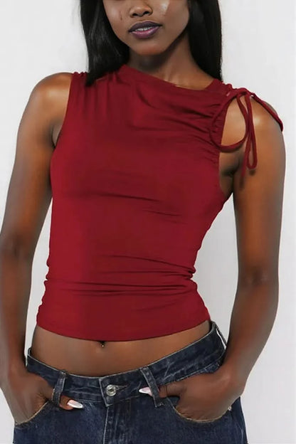 Ruched Tied Solid Color Tank
