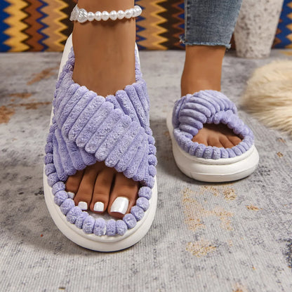 Crisscross Open Toe Platform Slippers Purple