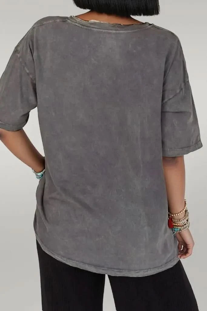 Kindness Butterflies Graphic Mineral Wash Loose Tee Dark Gray