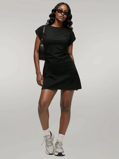 Round Neck Short Sleeve Mini Tee Dress