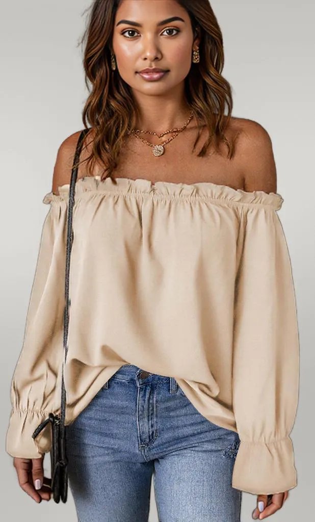 Off-Shoulder Flounce Sleeve Blouse