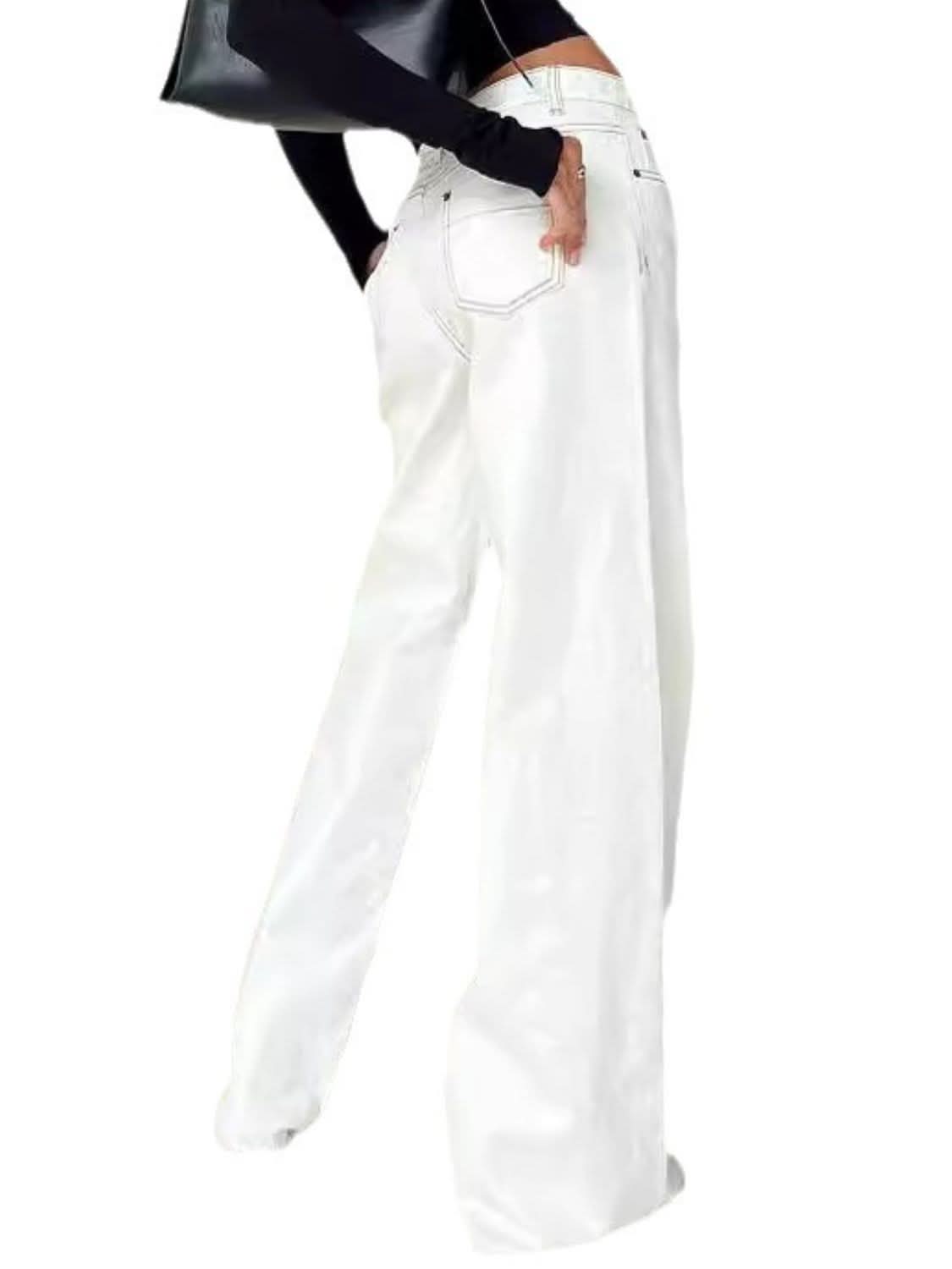 Wide Leg Drizzle Jeans with Pockets - High-Waisted Denim for Everyday Wear