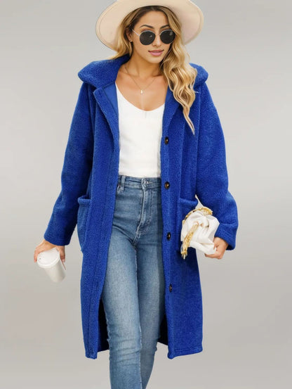 Collared Neck Button Down Coat Royal Blue