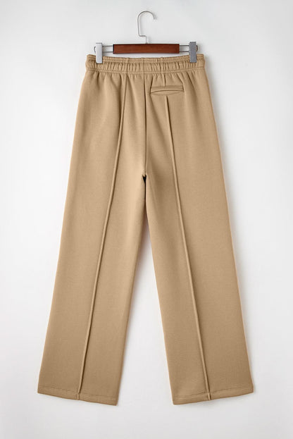 Smoke Gray Exposed Seam Drawstring High Waist Wide Leg Pants Smoke Gray 50%Polyester+50%Cotton