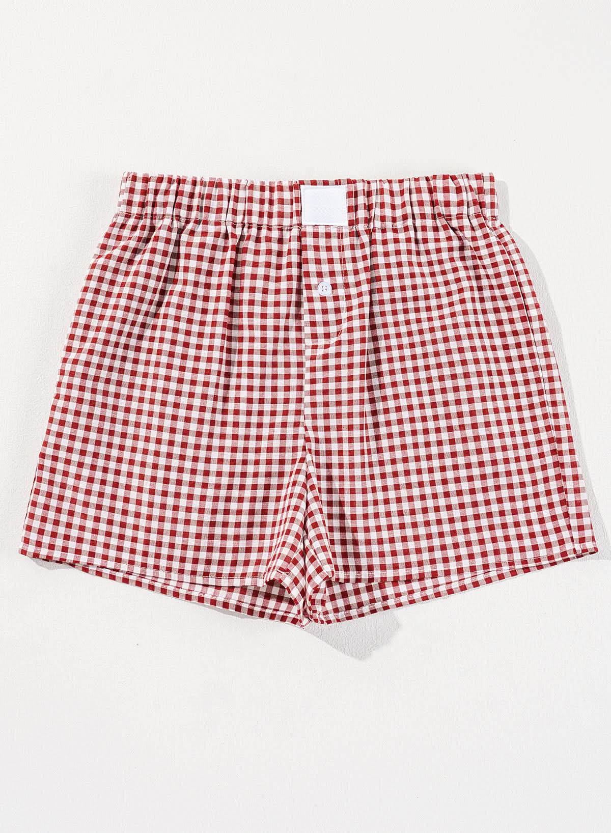 Red Plaid Gingham Printed High Waist Shorts Red Stripe 100%Polyester