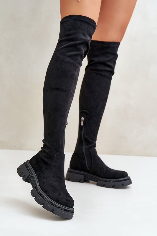 Step in style Eco-Suede Thigh-Hight Boots black