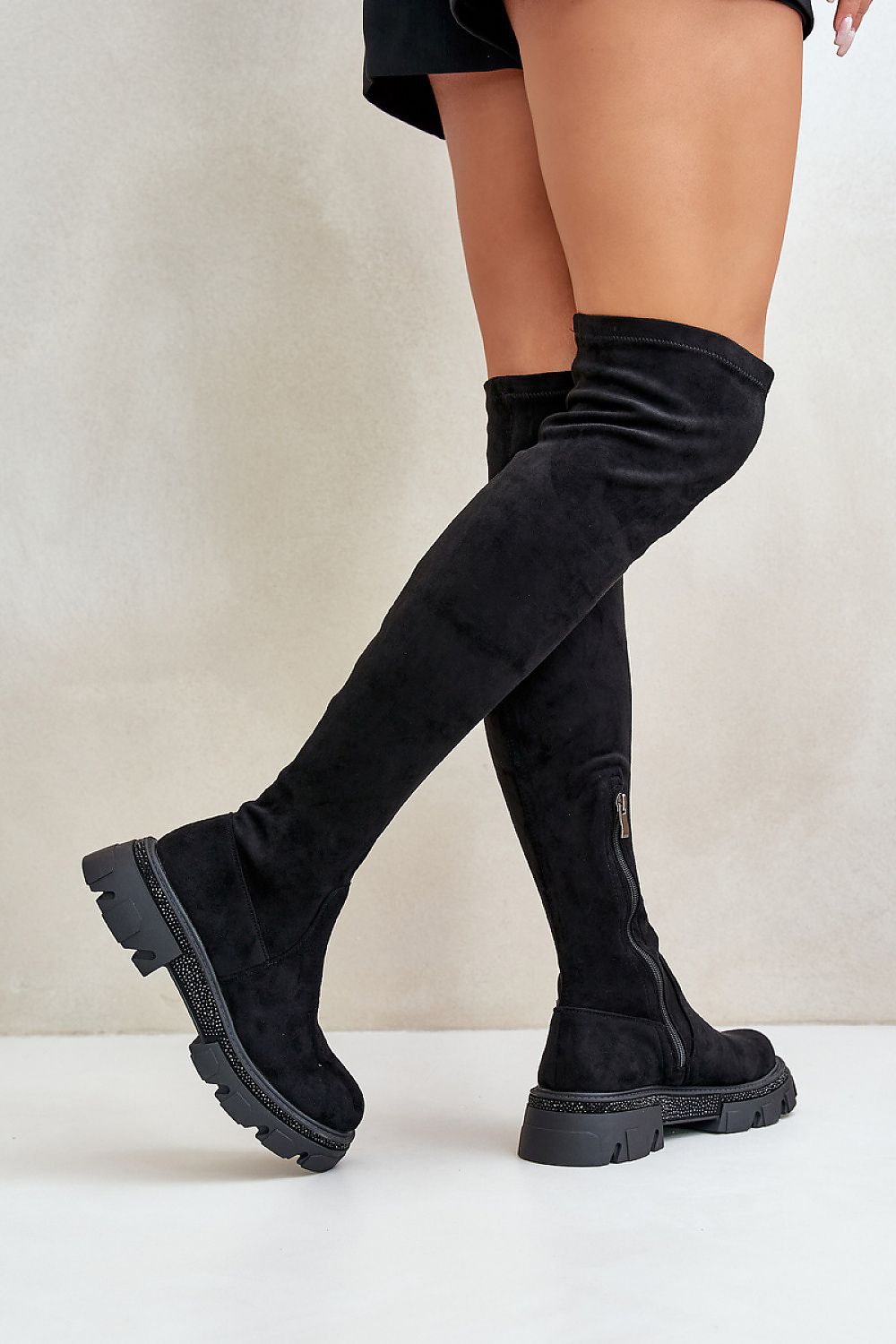 Step in style Eco-Suede Thigh-Hight Boots black