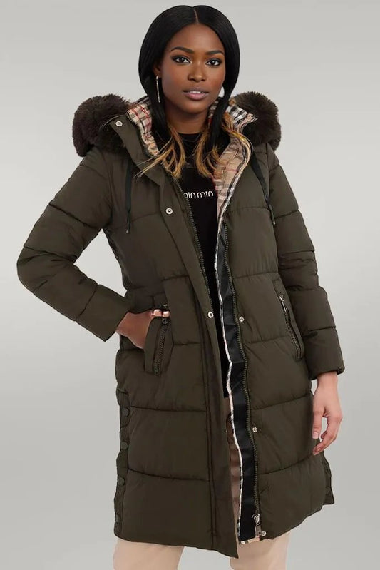 Quilted winter jacket with an extended cut green