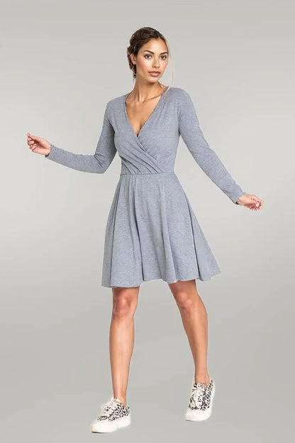Cotton dress with long sleeves grey