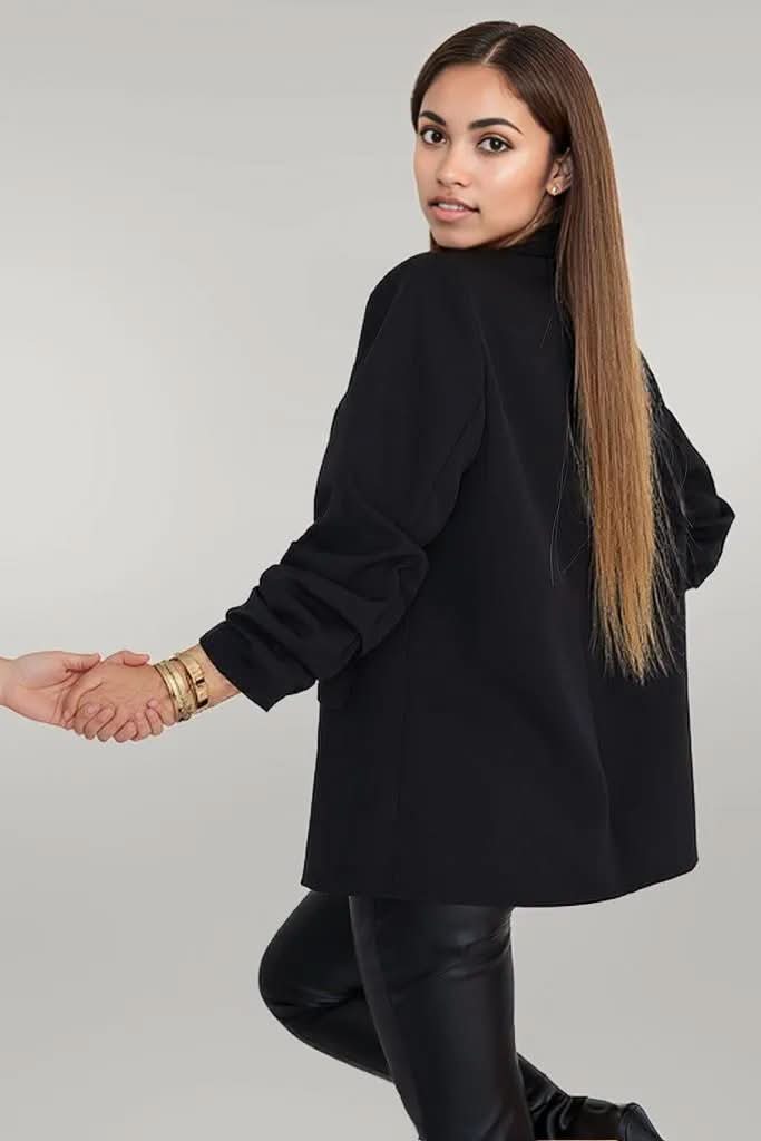 Numoco Black Blazer with pleated sleeves