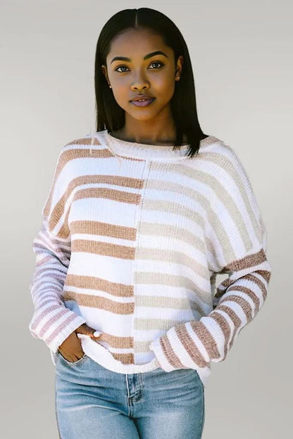 Stripe Blocked Drop Shoulder Slouchy Sweater Stripe 100%Polyester