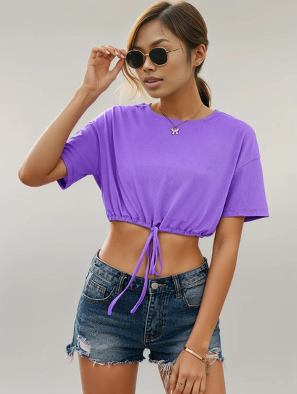 Ivy Lane Drawstring Round Neck Short Sleeve T-Shirt