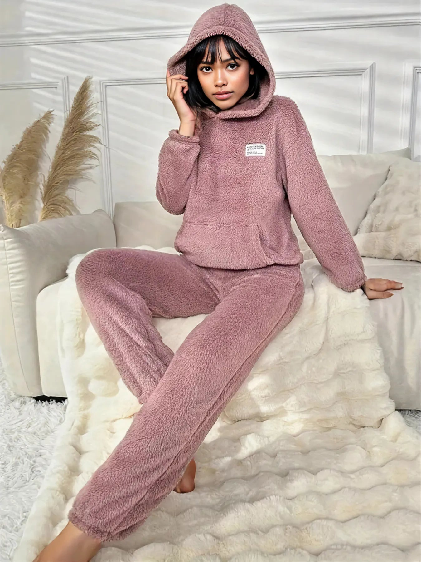 Kangaroo Pocket Long Sleeve Hoodie and Pants Lounge Set
