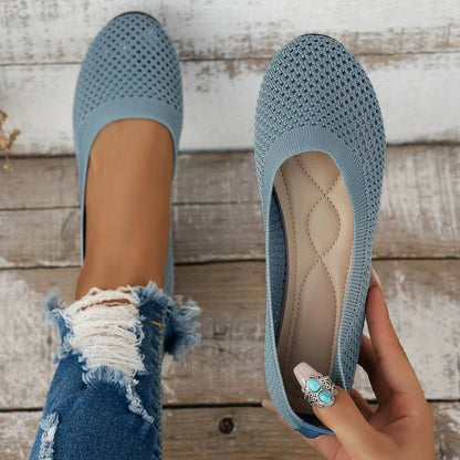 Solid Color Mesh Flat Slip-Ons Pastel Blue