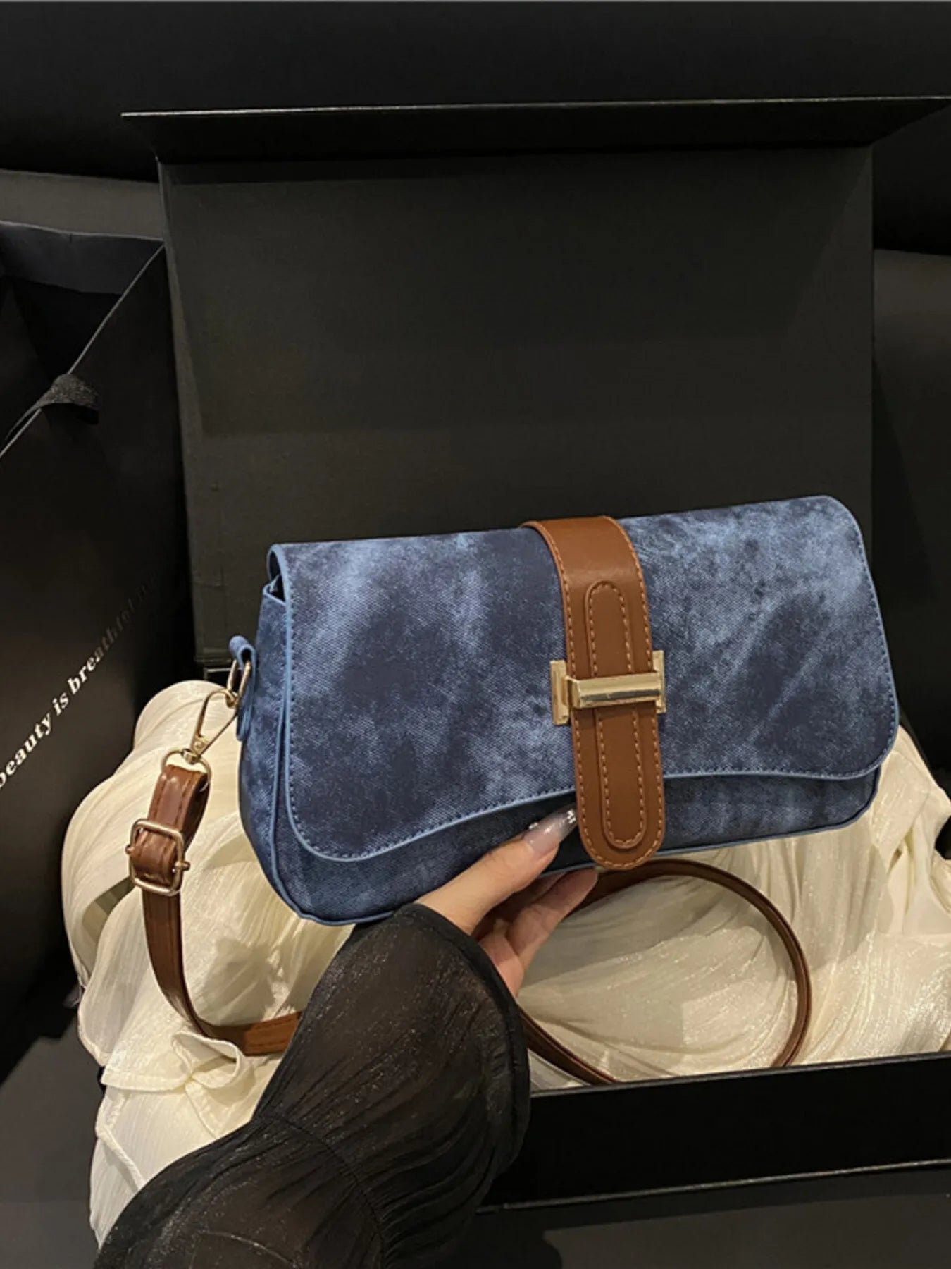 Leather Buckle Strap Crossbody Bag