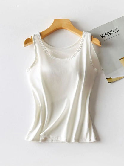 Round Neck Tank with Bra White