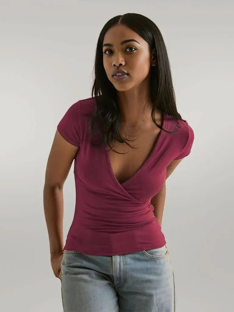 Surplice Short Sleeve T-Shirt Deep Purple
