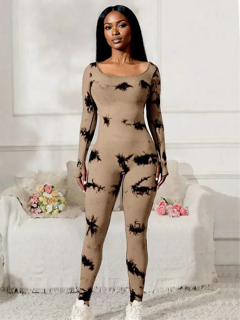 Scoop Neck Long Sleeve Active Jumpsuit